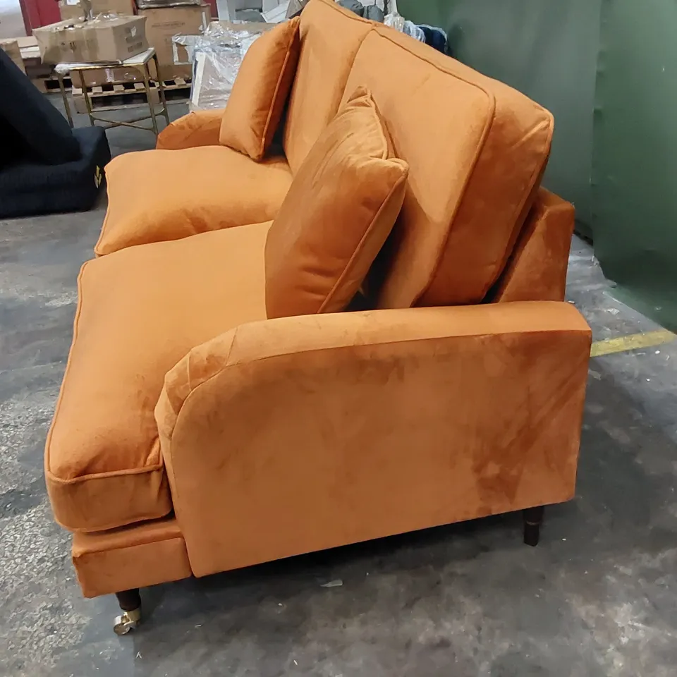 QUALITY DESIGNER 2 SEATER SOFA ORANGE VELVET FABRIC 