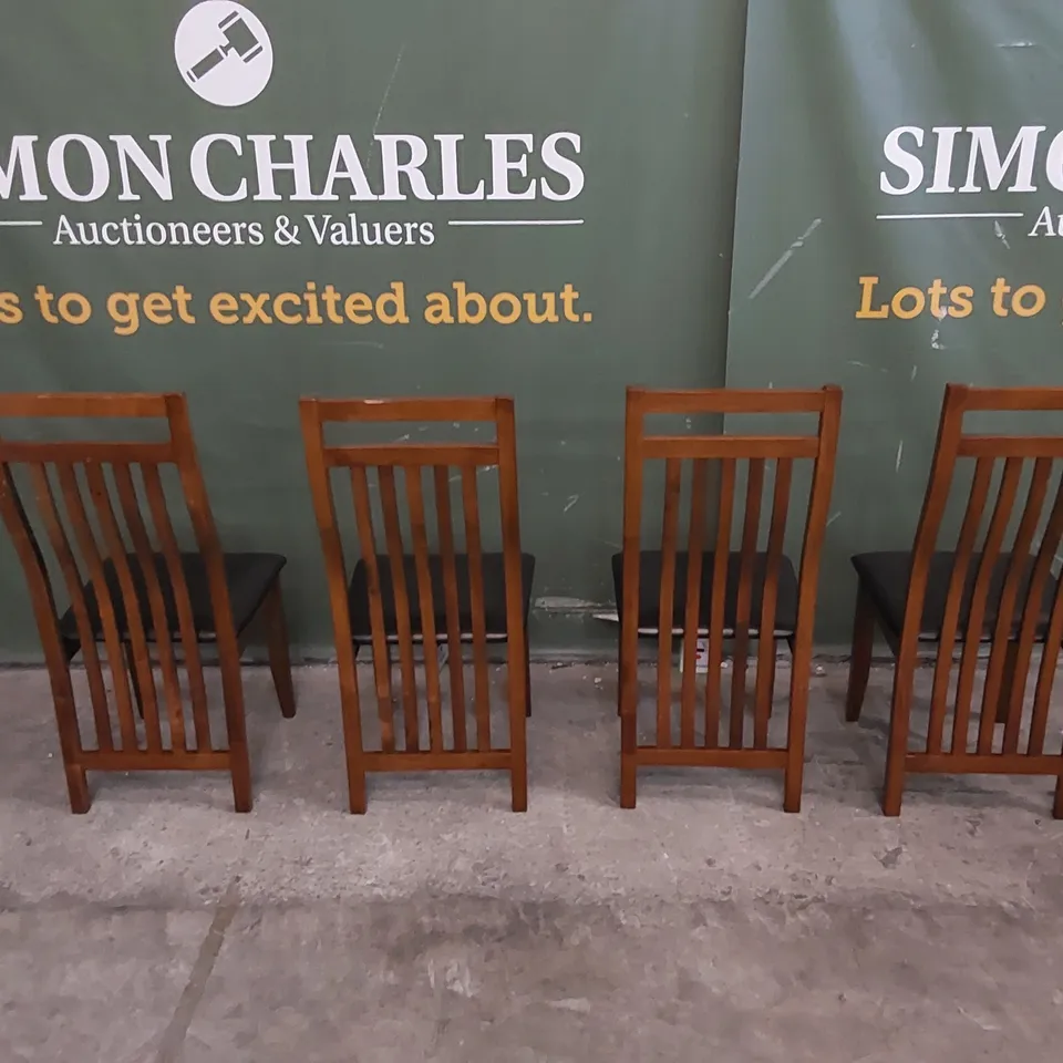 SET OF 4 JAVA DARK WOOD DINING CHAIRS WITH BROWN SEAT PADS 