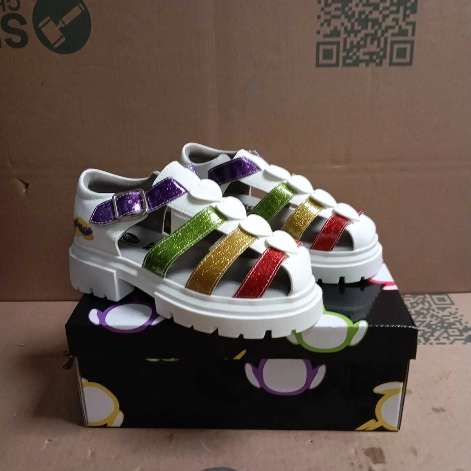 KOI KIDZ TELETUBBIES GLITTER TRUMPETS SANDALS WHITE MULTI SIZE 12