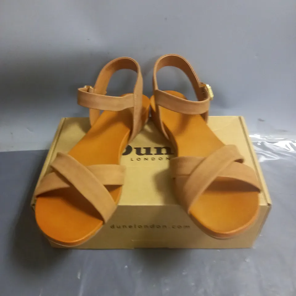 DUNE LONDON CROSS TRAP COMFORT SANDALS CAMEL SIZE 8 