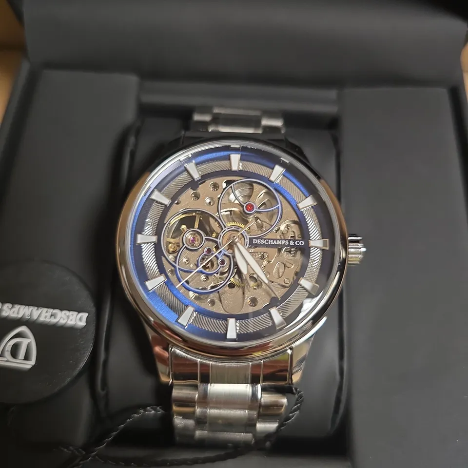 DESCHAMPS & CO AUTOMATIC WATCH – SKELETON DIAL - STAINLESS STRAP