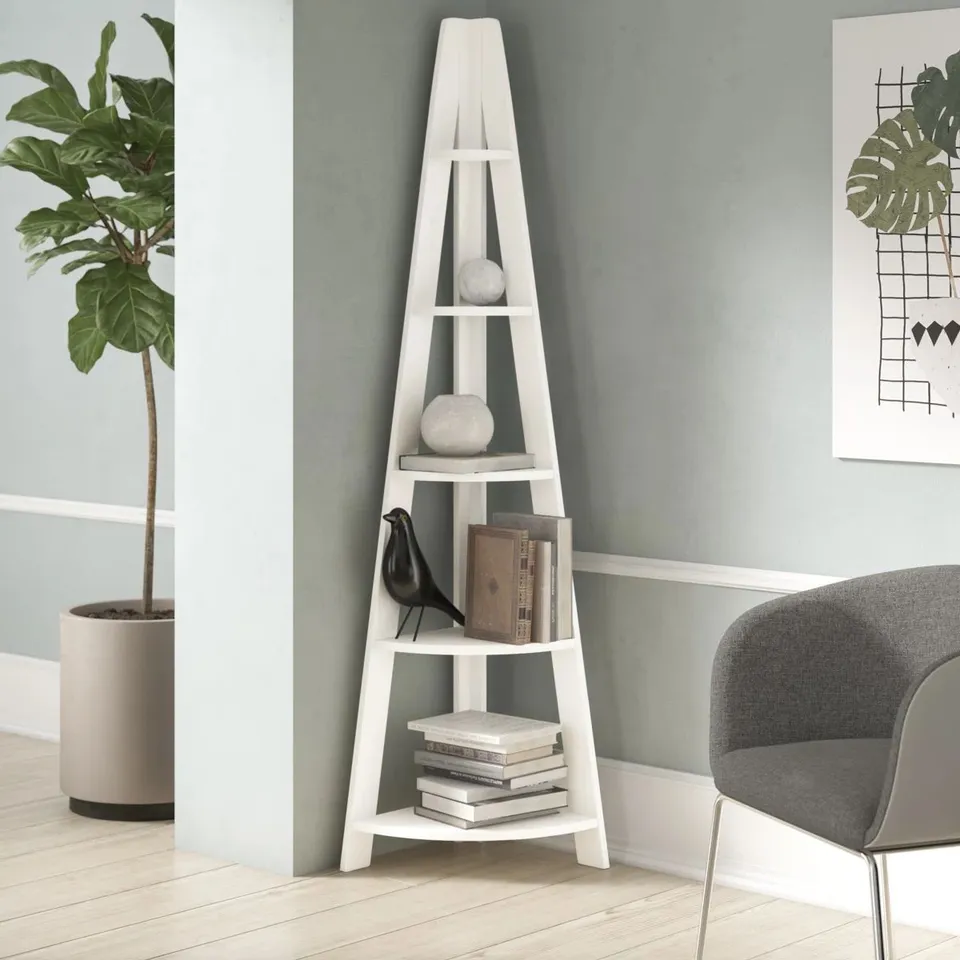 BOXED DESIGNER WHITE CORNER BOOKCASE (1 BOX)