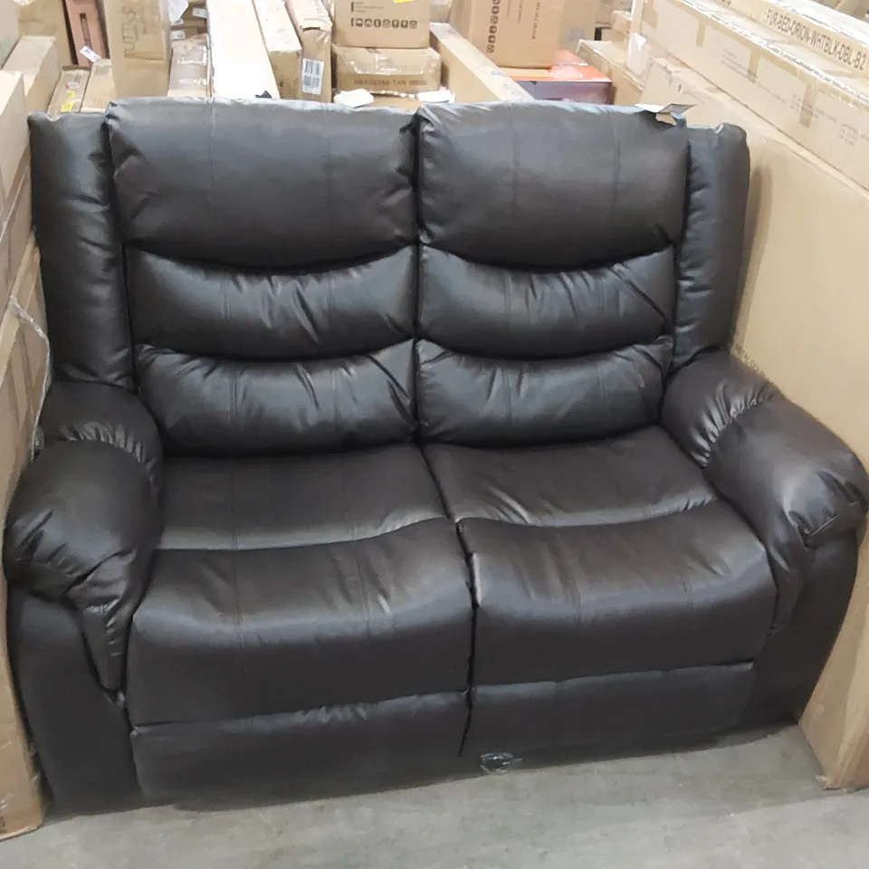 DESIGNER 2 SEATER CHOCOLATE FAUX LEATHER RECLINER SOFA