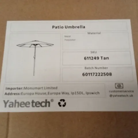 BOXED YAHEETECH PATIO UMBRELLA - TAN (1 BOX)