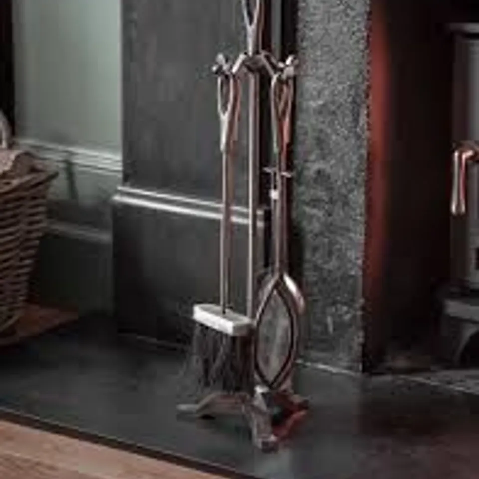 BOXED LATTON FIRESIDE TOOL SET LARGE - ANTIQUE PEWTER