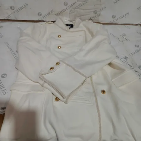 JULIEN MACDONALD DRUMMER STYLE COAT WHITE SIZE 18