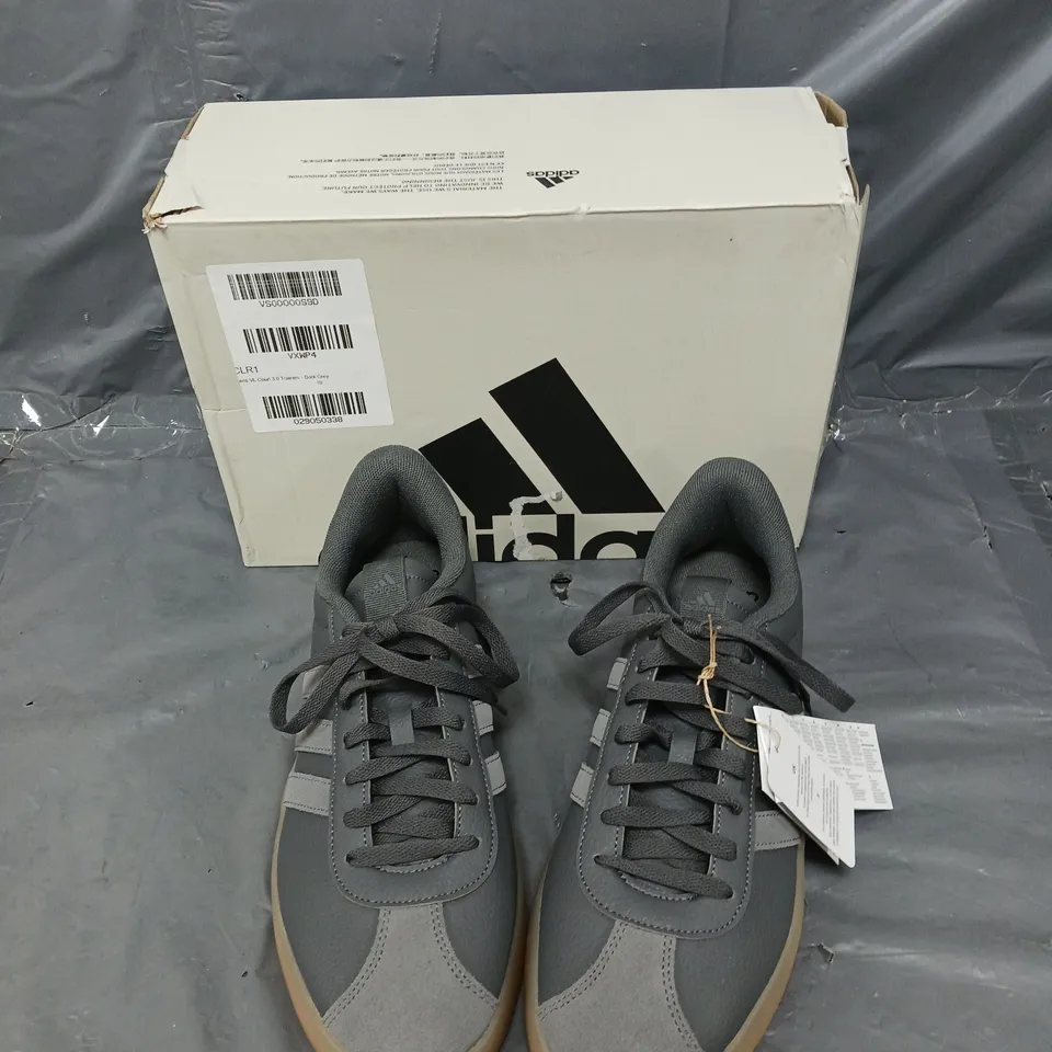 BOXED PAIR OF ADIDAS VL COURT 3.0 DARK GREY UK 10 