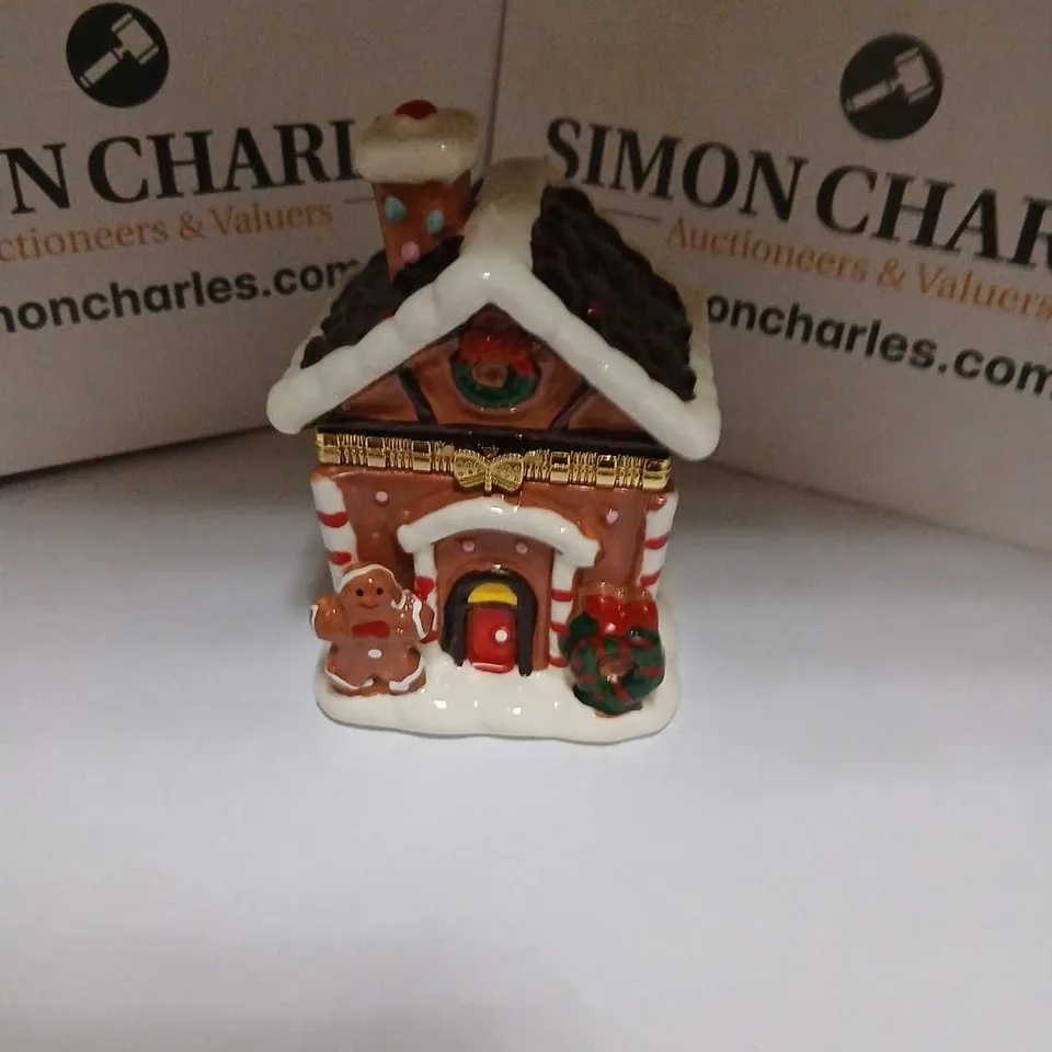 DIAMONIQUE 2CT TW BEZEL SET STUD IN CERAMIC GINGERBREAD HOUSE STERLING SILVER 