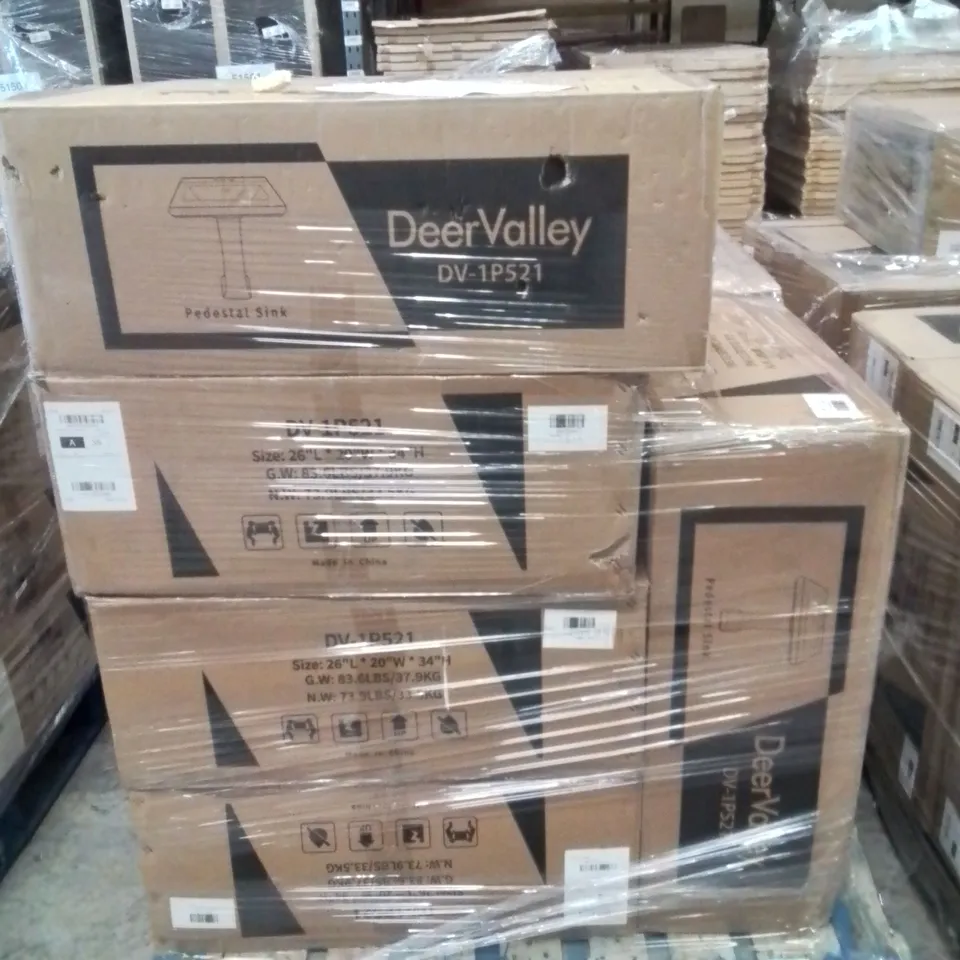 PALLET CONTAINING 5 DEERVALLEY DV-1P521 PEDESTAL BATHROOM SINK BASINS