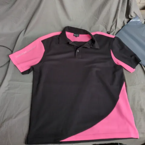 GAVIN GREEN POLO SHIRT – BLACK & PINK COLOUR-BLOCK – SIZE L