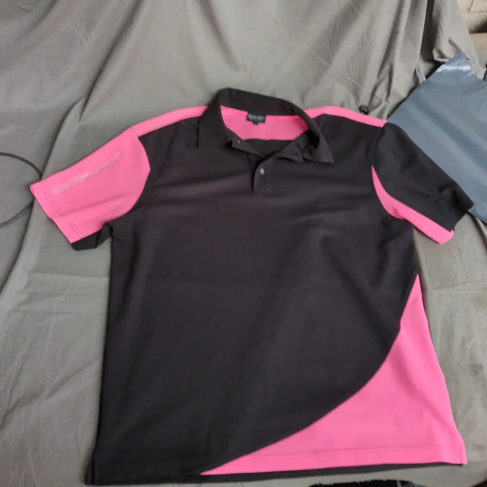 GAVIN GREEN POLO SHIRT – BLACK & PINK COLOUR-BLOCK – SIZE L