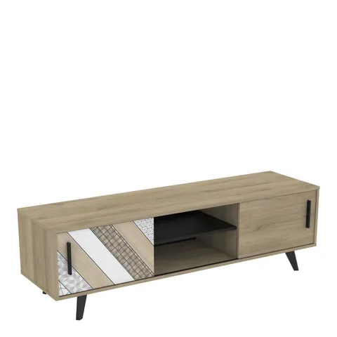 BOXED 2-SLIDING DOOR TV BENCH - KRONBERG OAK/PRIRT EFFECT