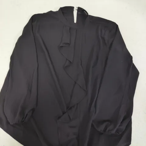 ANISTON WOMEN'S BLACK BLOUSE WITH RUFFLE FRONT – UK 18 (EUR 44)