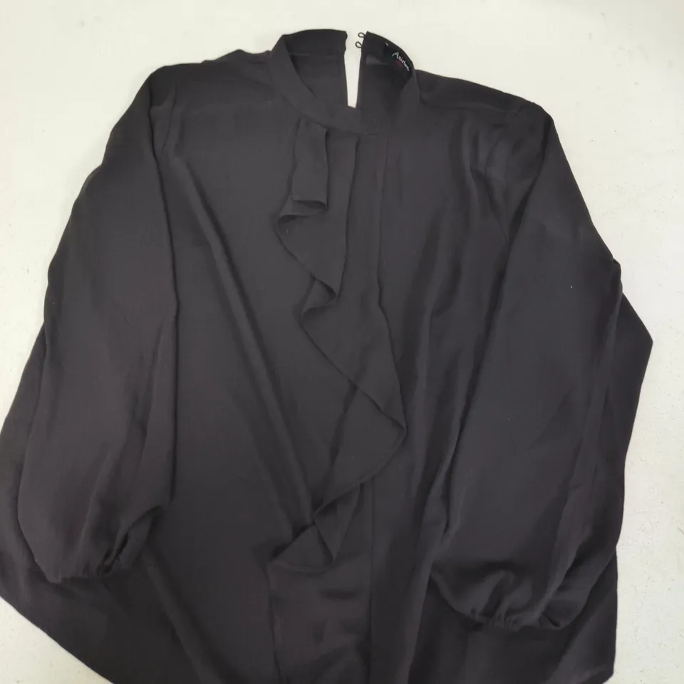 ANISTON WOMEN'S BLACK BLOUSE WITH RUFFLE FRONT – UK 18 (EUR 44)