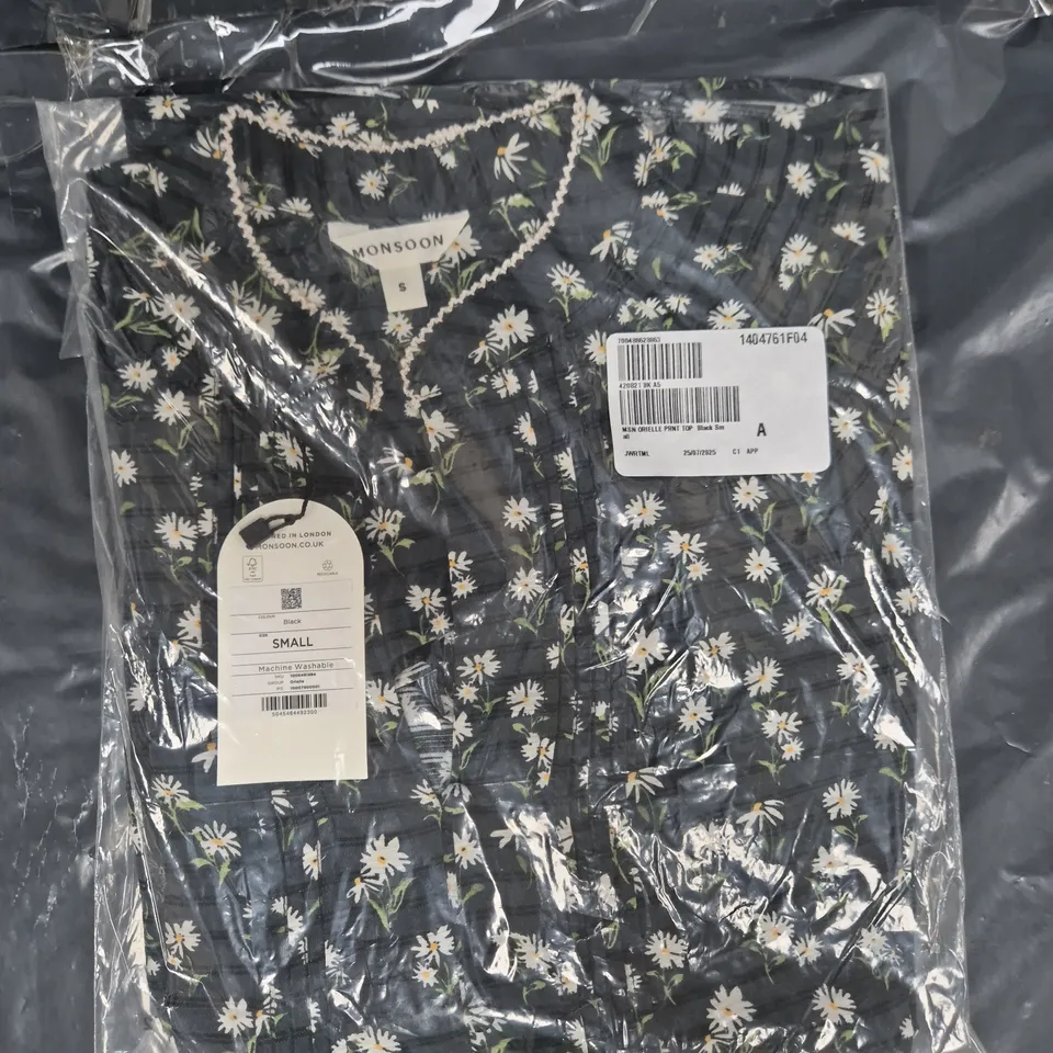 SEALED MONSOON ORIELLE PINTUCK FLORAL BLOUSE IN BLACK SIZE SMALL