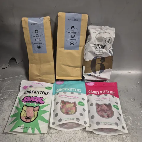 APPROXIMATELY 12 ASSORTED FOOD/DRINK PRODUCTS TO INCLUDE CANDY KITTENS & LICHFIELD TEA COMPANY 