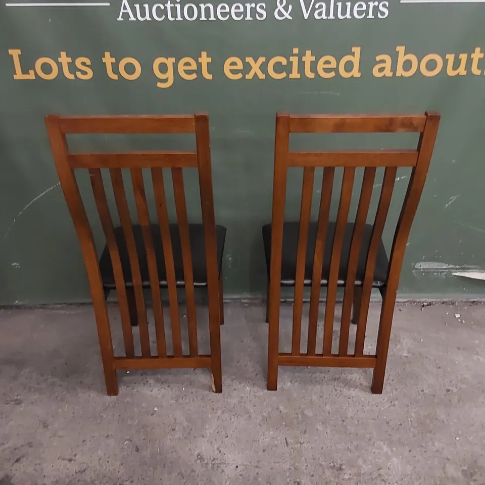 SET OF 2 JAVA DARK WOOD DINING CHAIRS WITH BROWN SEAT PADS 