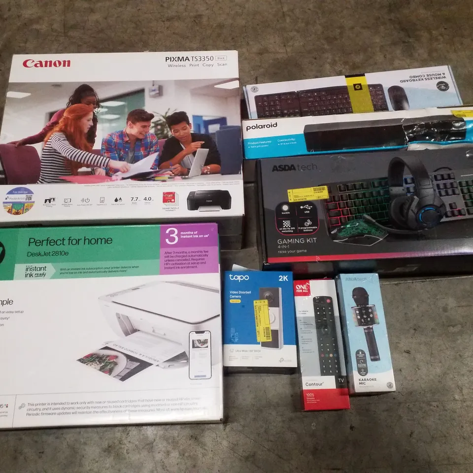 PALLET  CONTAINING ASSORTED ELECTRICAL PRODUCTS INCLUDING PRINTERS, VIDEO DOORBELL CAMERA, GAMING KIT, POLAROID SOUNDBAR & UNIVERSAL REMOTE 