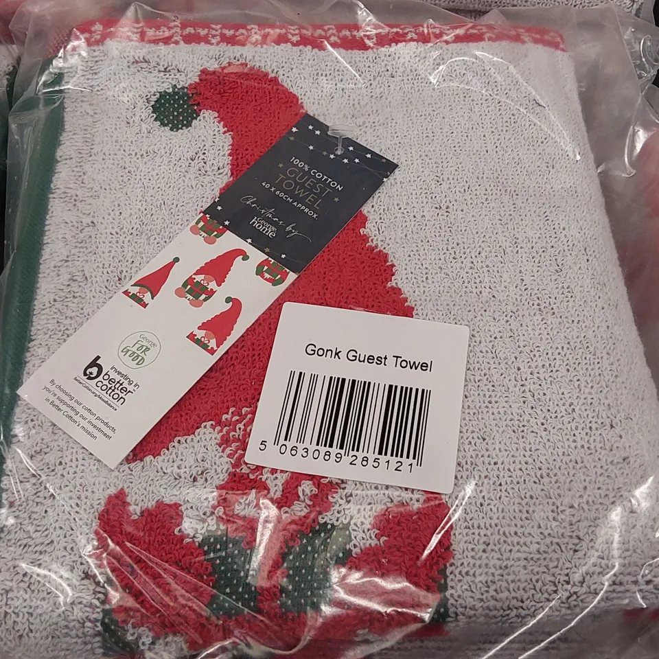 BOX OF APPROXIMATELY 45X 3PCS BRAND NEW CHRISTMAS GONK 100% COTTON GUEST TOWELS - 40 X 60CM (1 BOX)