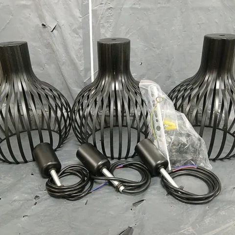 BOXED UNBRANDED SET OF 3 MODERN PENDANT LIGHT SHADES IN BLACK