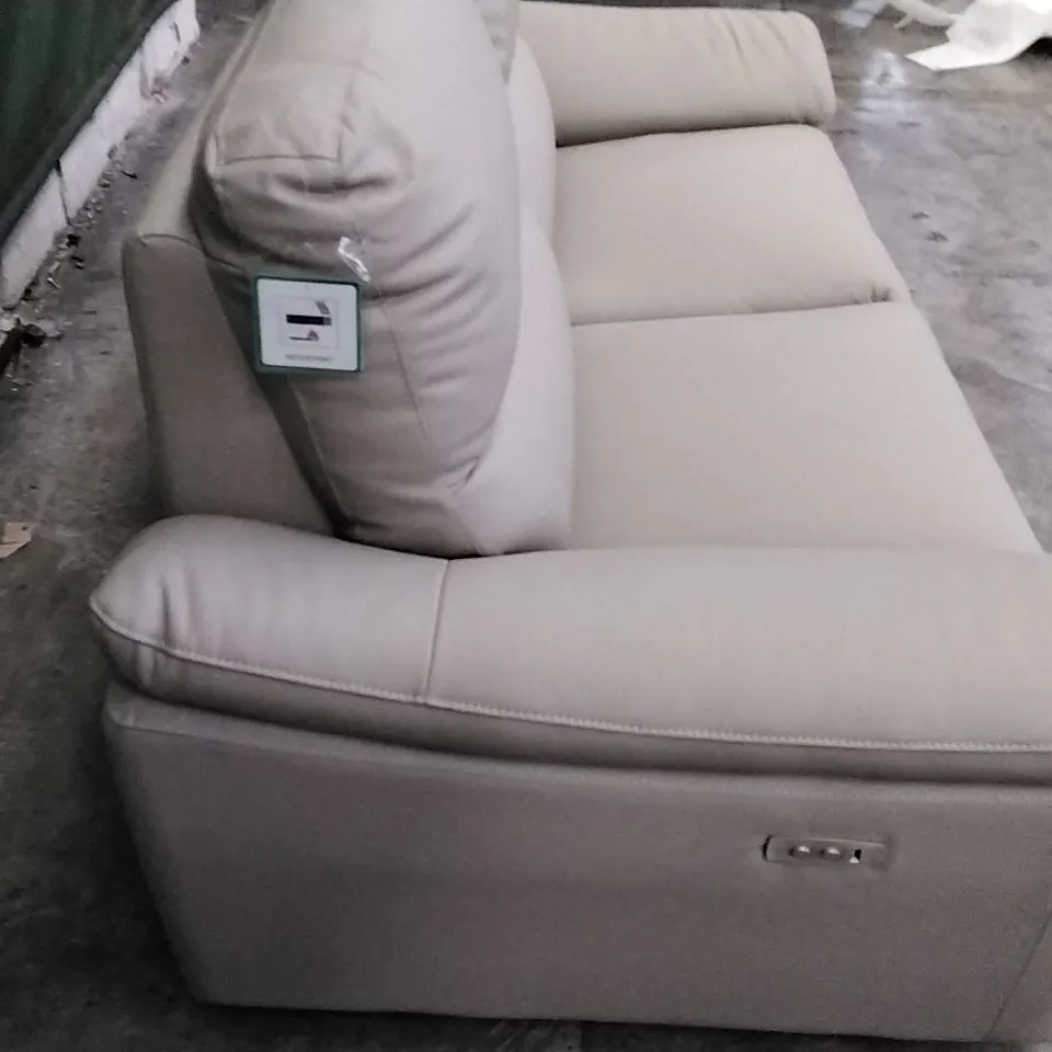 DESIGNER PAVILION SOFT GREY LEATHER ELECTRIC RECLINING 3 SEATER SOFA