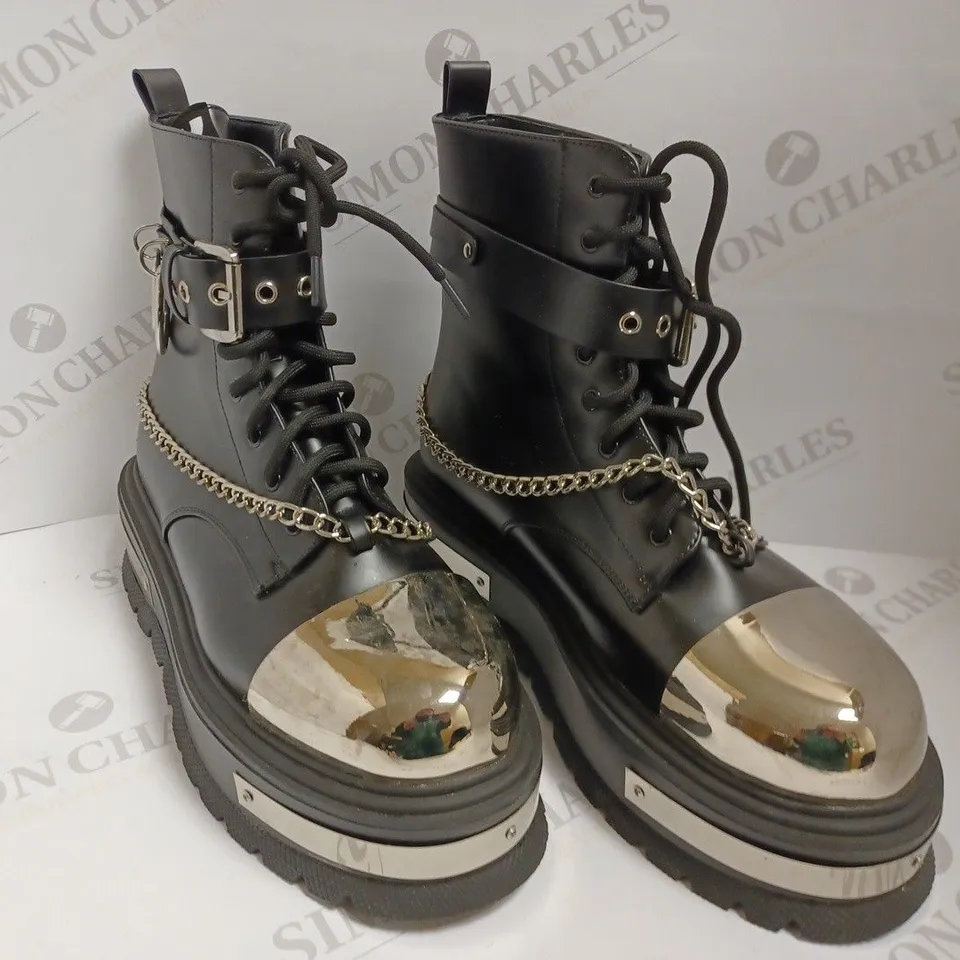 KOI VEGAN BORIN HARDWARE PLATFORM BOOTS - SIZE 7