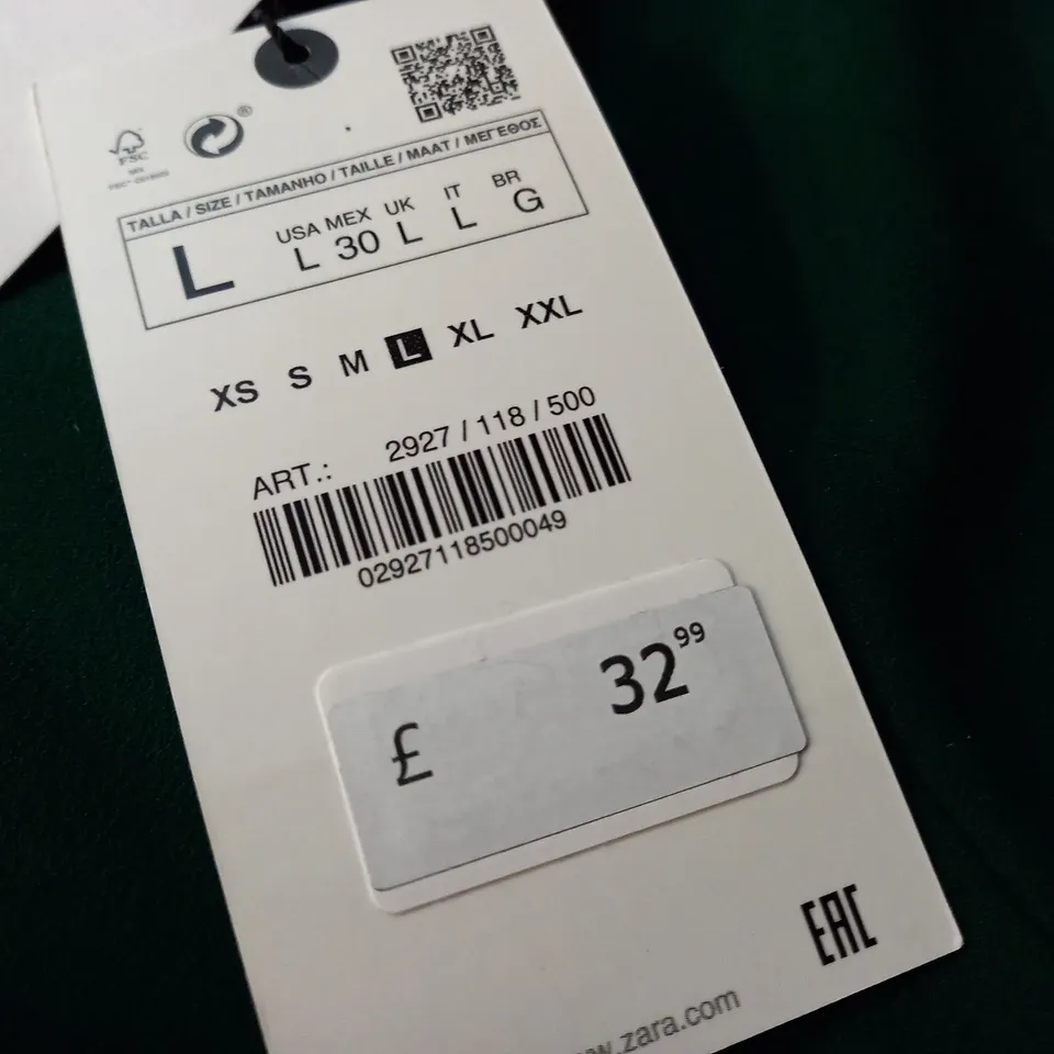 ZARA GREEN WIDE LEG TROUSERS - L