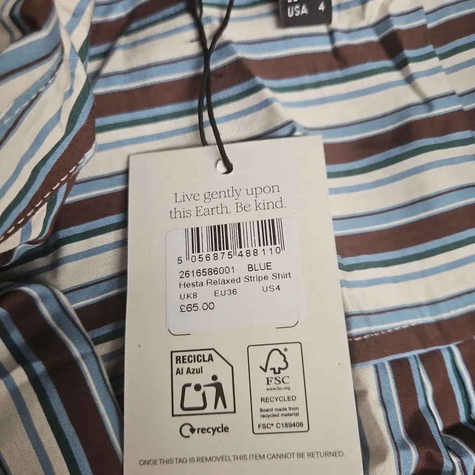 NOBODY'S CHILD STRIPE SHIRT – BLUE, UK 8 (EU 36, USA 4)