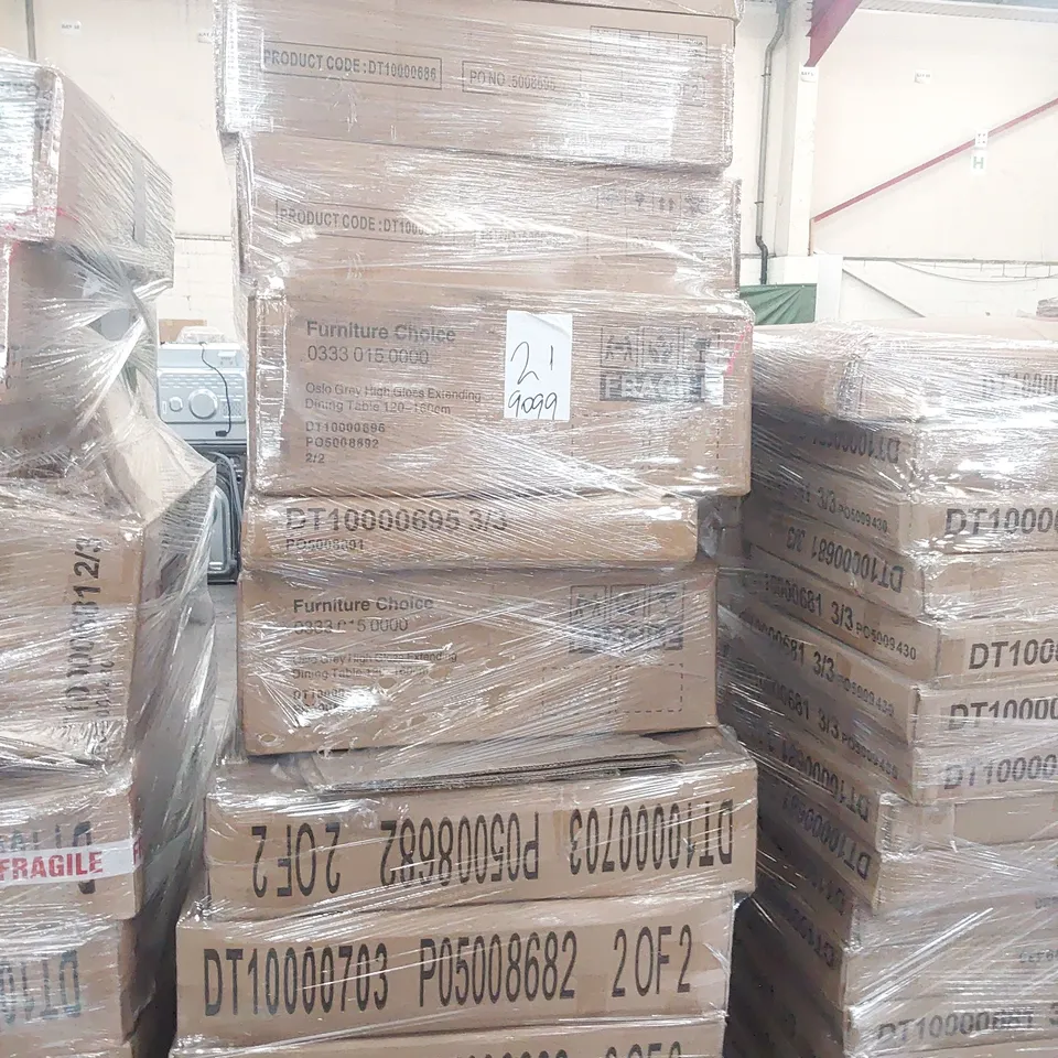 PALLET OF ASSORTED BOXED DINING TABLE PARTS 