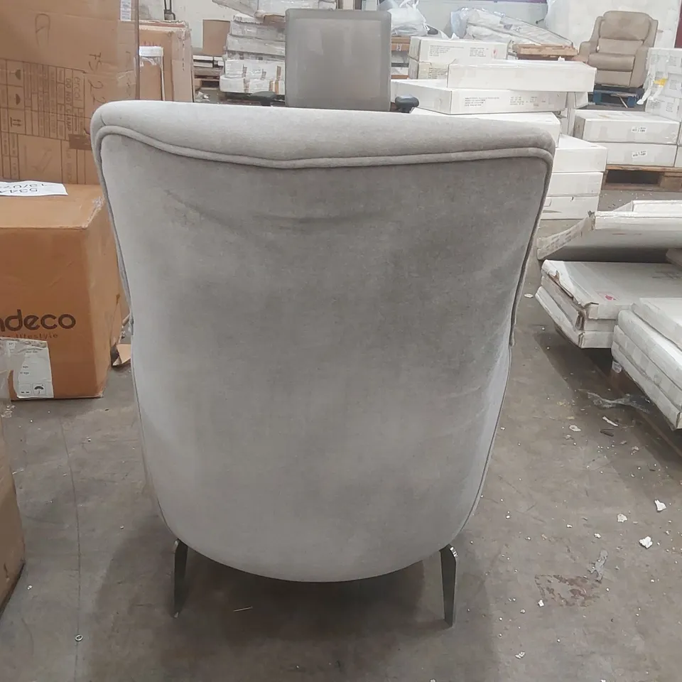 DESIGNER GREY VELVET UPHOLSTERED ARMCHAIR