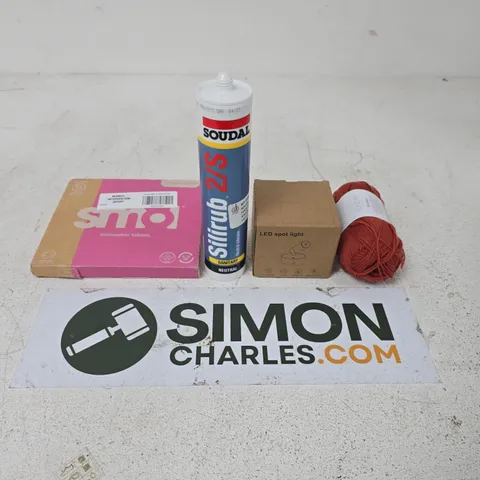 APPROXIMATELY 15 ASSORTED HOUSEHOLD PRODUCTS TO INCLUDE SMOL DISHWASHER TABLETS, SILIRUB 2/S SILICONE AND KNITTING YARN