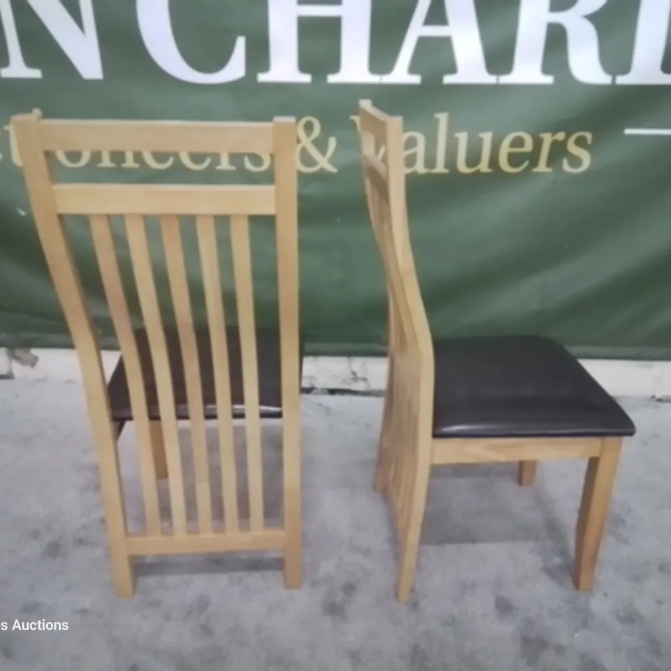 PAIR BALI OAK DINING CHAIRS BROWN SEAT PADS 