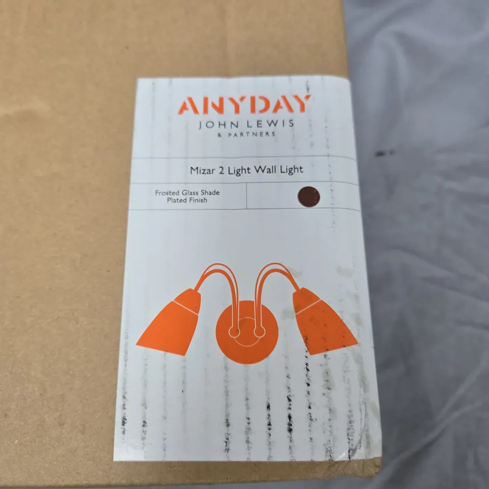 JOHN LEWIS ANYDAY MIZAR 2-LIGHT WALL LIGHT – FROSTED GLASS SHADES, PLATED FINISH