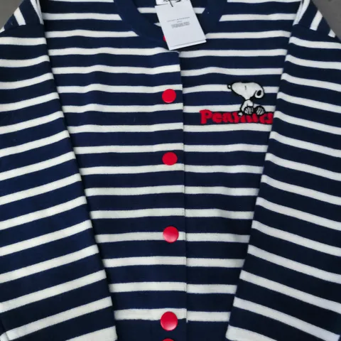 CHINTI & PARKER MEETS PEANUTS SNOOPY BRETON MILANO CARDIGAN IN BLUE/CREAM SIZE MEDIUM