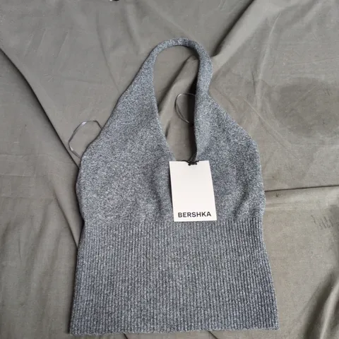 BERSHKA GREY KNITTED BACKLESS VEST TOP - SIZE S