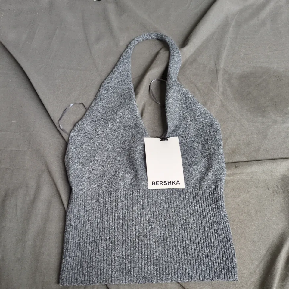 BERSHKA GREY KNITTED BACKLESS VEST TOP - SIZE S