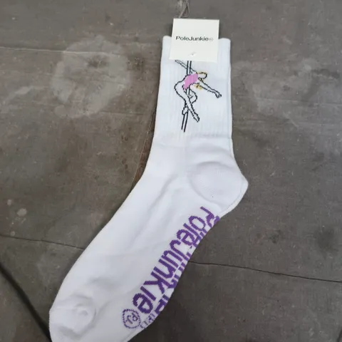 POLE JUNKIE SOCKS – BALLERINA DESIGN, WHITE CREW SOCK