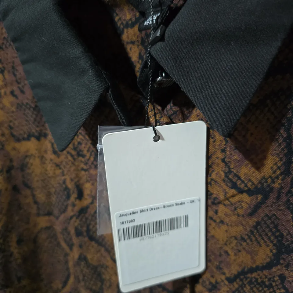 SAINT + SOFIA JACQUELINE SHIRT DRESS - BROWN SNAKE PRINT, UK 12