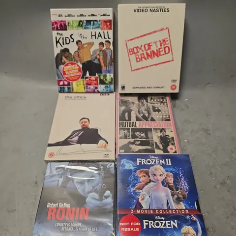 APPROXIMATELY 6 ASSORTED DVD MOVIES & SERIES BOX SETS TO INCLUDE THE OFFICE, FROZEN, RONIN ETC 