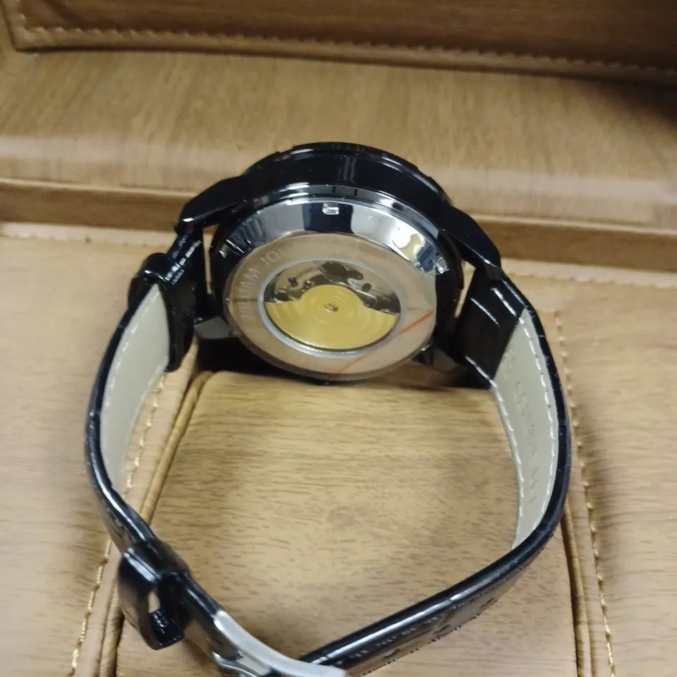 WILLIAM JOURDAIN PART SKELETON AUTOMATIC BLACK LEATHER STRAP WRISTWATCH