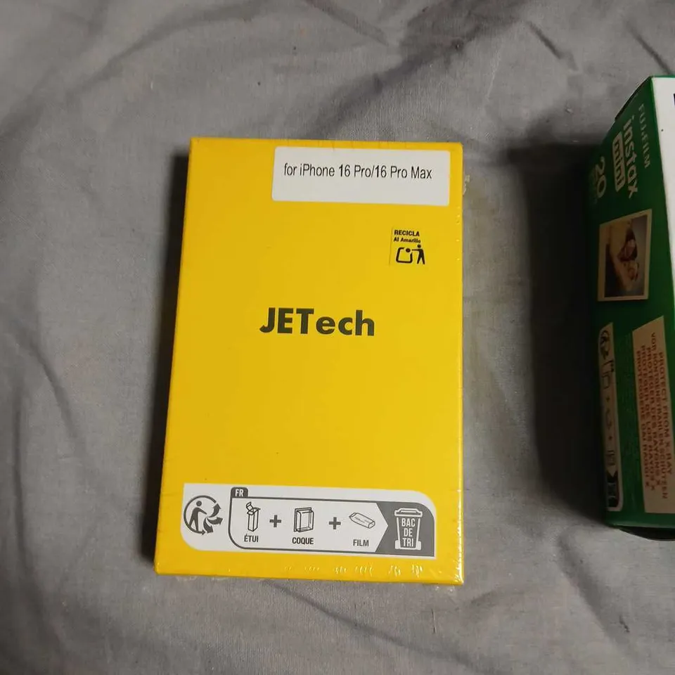 BOX OF ASSORTED ITEMS INCLUDING K&F CONCEPT NANO‑K ND FILTER 67MM + HD CAMERA PROTECTOR + INSTAX MINI FILM (20 SHEETS) + JETTECH IPHONE CASE PACKAGING + FUJIFILM INSTAX MINI BOX
