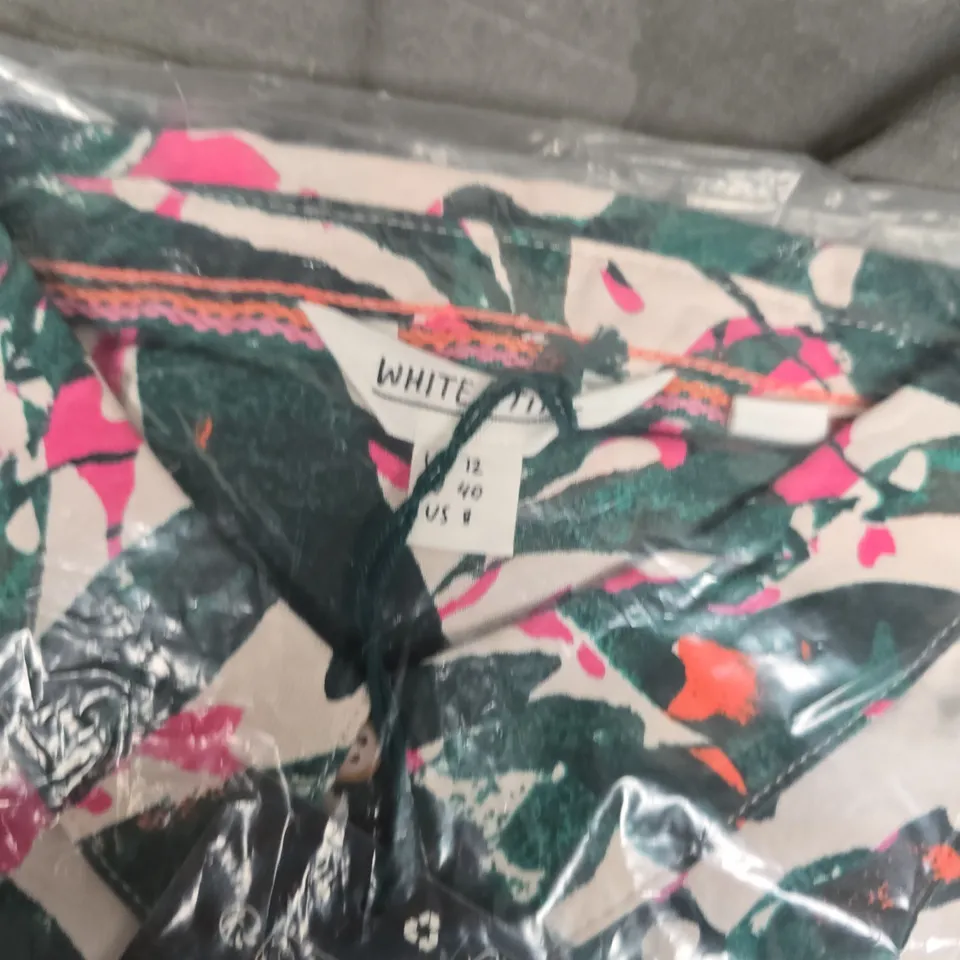 BAGGED WHITE STUFF ORGANIC COTTON SHIRT – GREEN/PINK LEAF PRINT (UK 12)