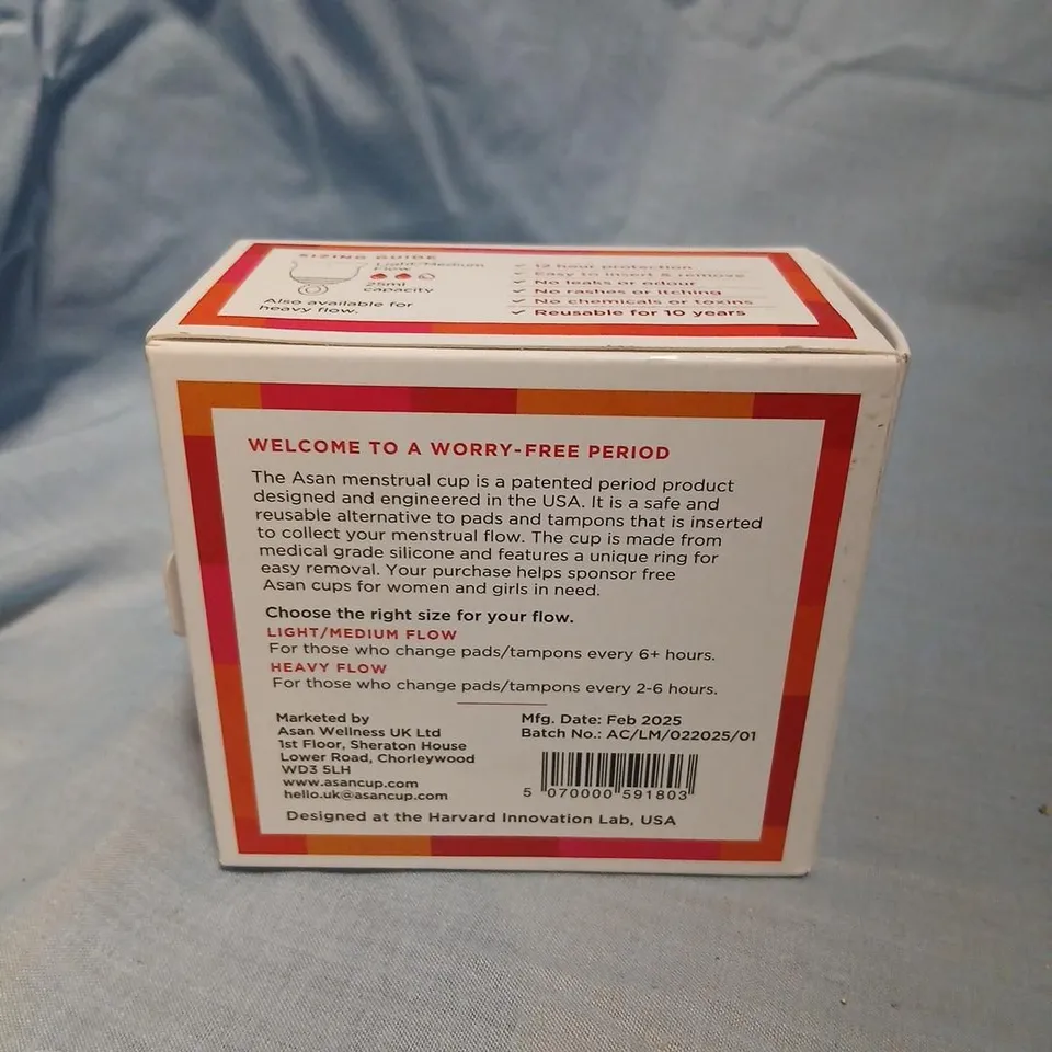 ASAN MENSTRUAL CUP – LIGHT/MEDIUM FLOW, 100% MEDICAL GRADE SILICONE