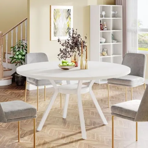 BOXED EXTENDABLE ROUND METAL BASE DINING TABLE