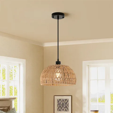 BOXED 1-LIGHT FARMHOUSE BOHO RATTAN PENDANT LIGHT