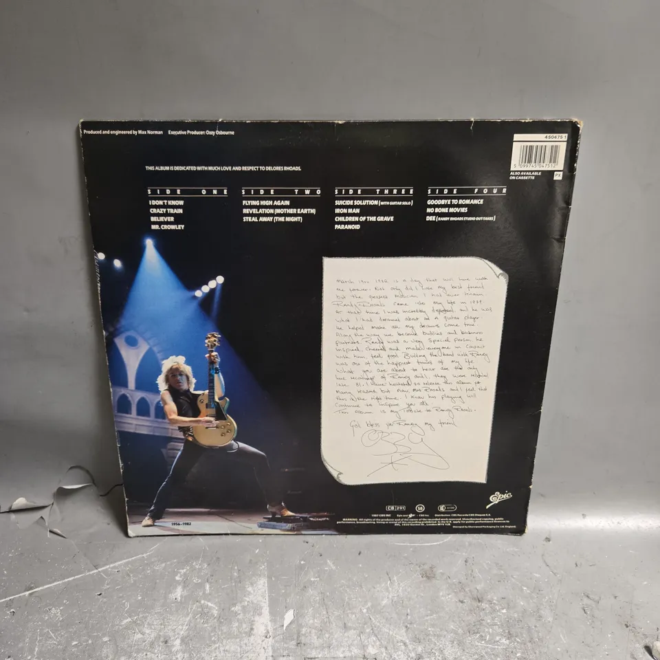 OZZY OSBOURNE RANDY RHODES TRIBUTE DOUBLE ALBUM VINYL SET 