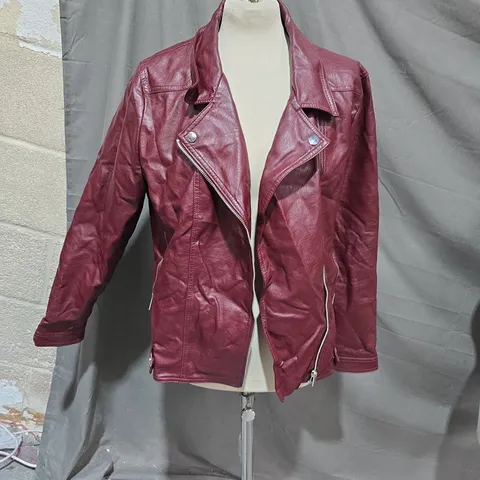 DOROTHY PERKINS BURGUNDY LEATHER JACKET - WOMEN'S, UK 18 (EU 46, US 14)