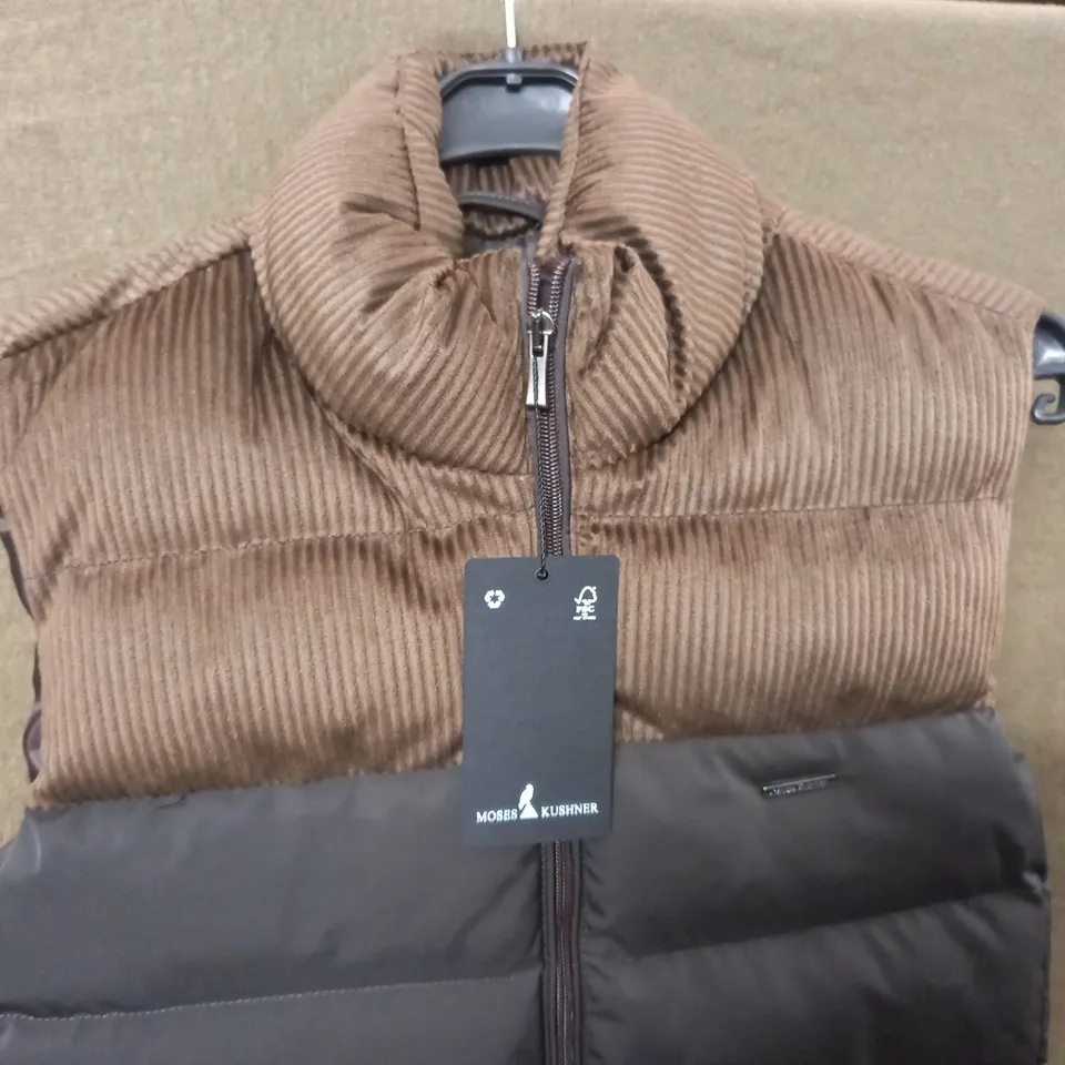 BRAND NEW MOSES KUSHNER TWO TEXTURE PADDED GILET IN BROWN/BLACK - 46