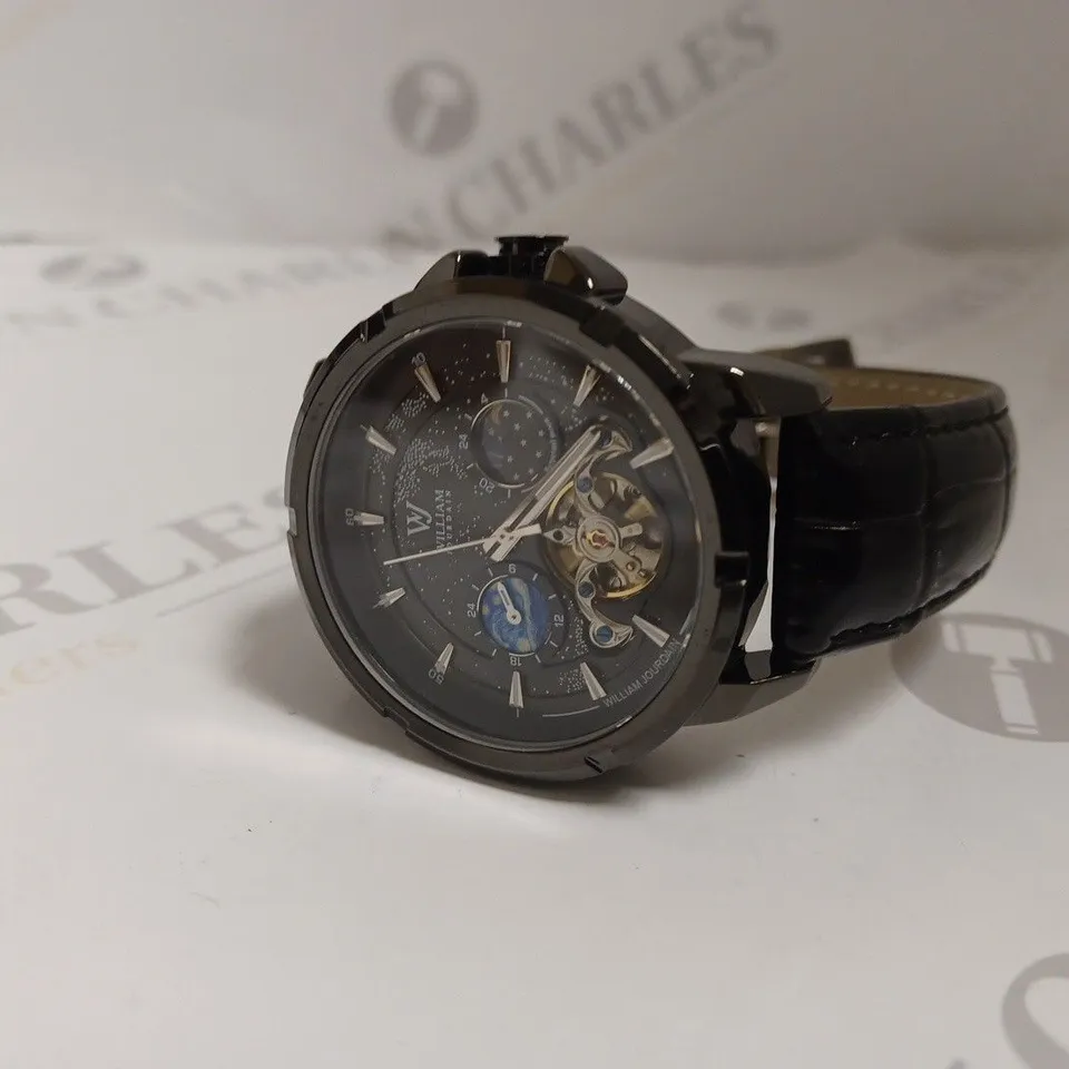 BOXED WILLIAM JOURDAIN LUXURY CHRONOGRAPH WATCH - 3ATM WATER RESISTANT - LEATHER STRAP  