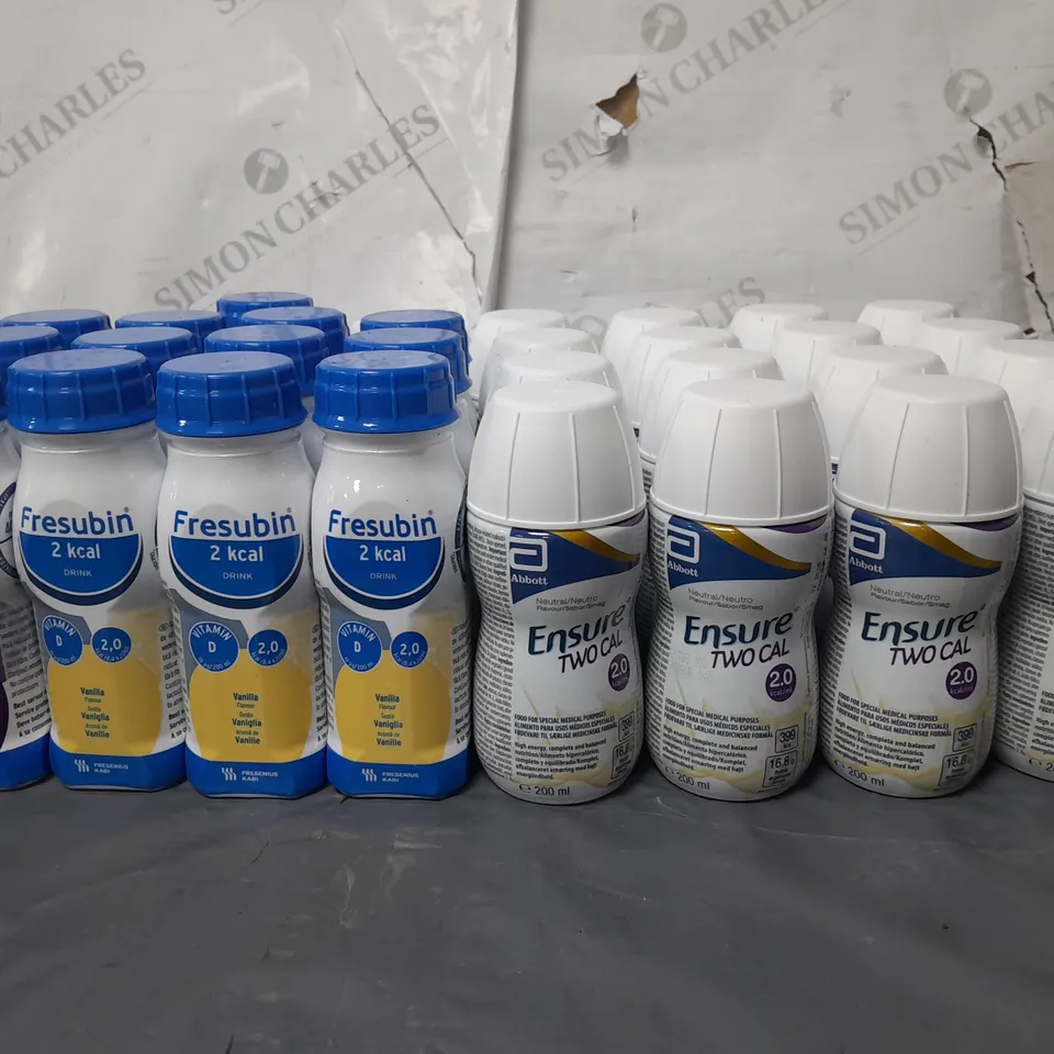 LOT OF 30 NUTRITIONAL DRINKS INCLUDES ABBOT ENSURE 2 CAL AND FRESUBIN 2 KCAL - VARIOUS FLAVOURS